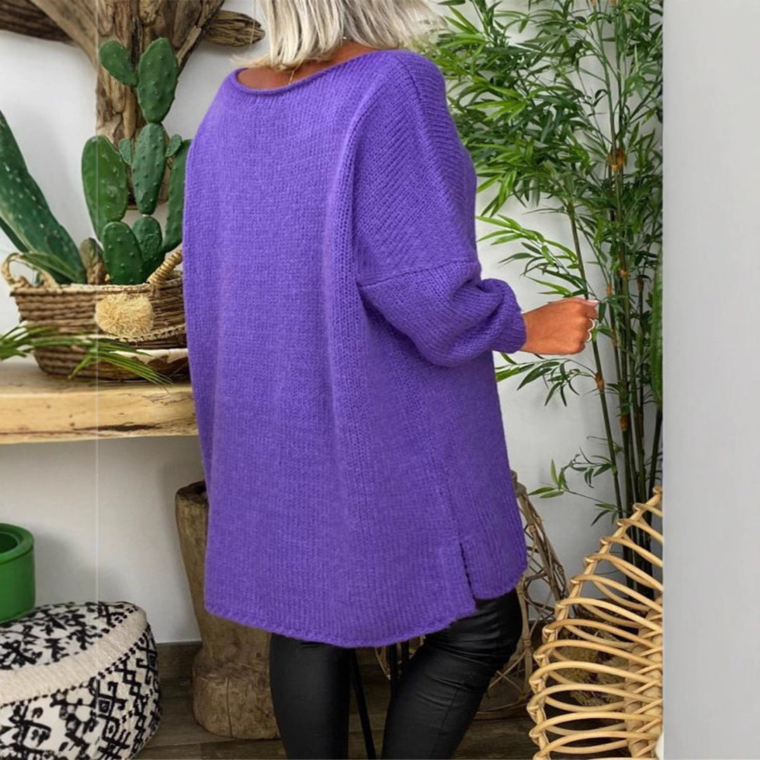 Damen lässiger Langarmstrickpullover im Oversized-Stil mit seitlichen Schlitzen W&W Mode