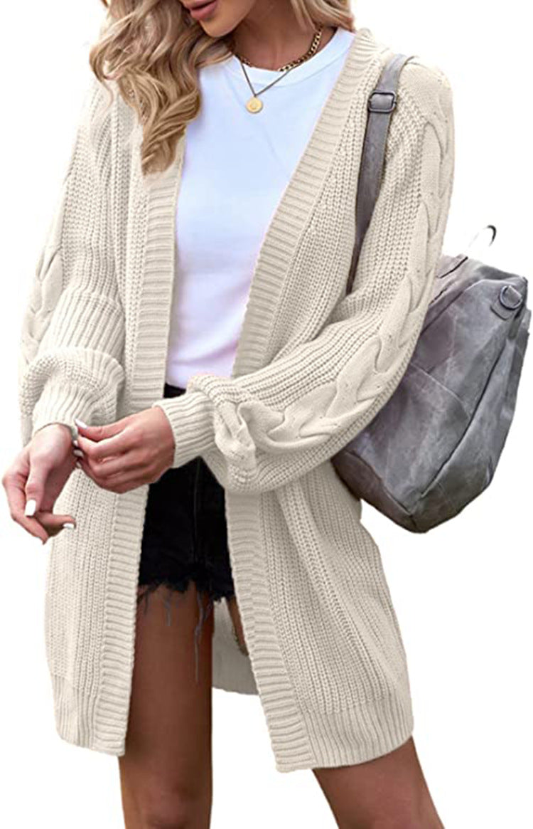 Damen Strickcardigan mit voluminösen Ärmeln und Zopfdetails WW