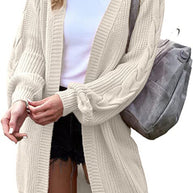 Damen Strickcardigan mit voluminösen Ärmeln und Zopfdetails WW