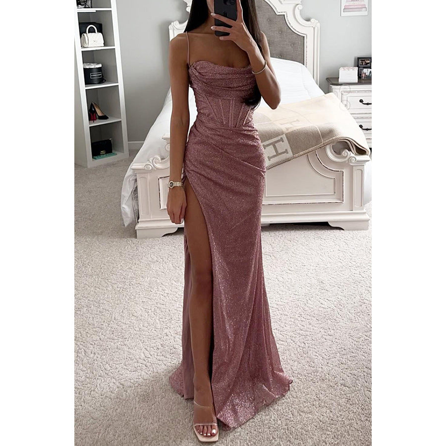 Damen Glamouröses Abendkleid mit schimmernden Details und hohem Schlitz WW