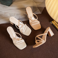 Damen Quadratzehen Chunky Heel Slide Sandalen WW