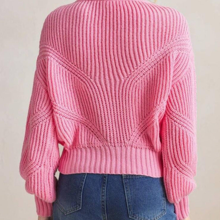 Damen Strickpullover mit V-Ausschnitt und strukturiertem Design WW