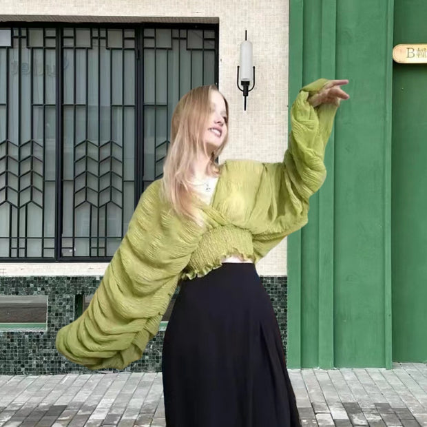 Damen Wickelbluse mit voluminösen Ärmeln und elegantem Design WW