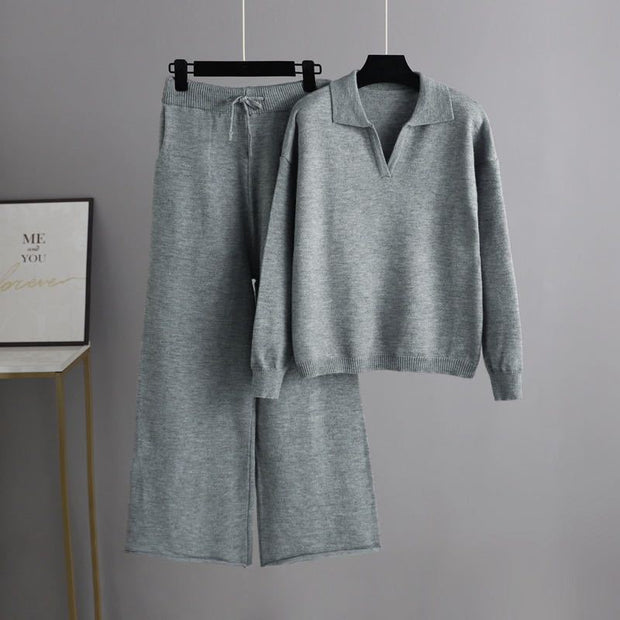 Damen bequeme Strickjacke mit weitem Schnitt und passenden Hosen WW
