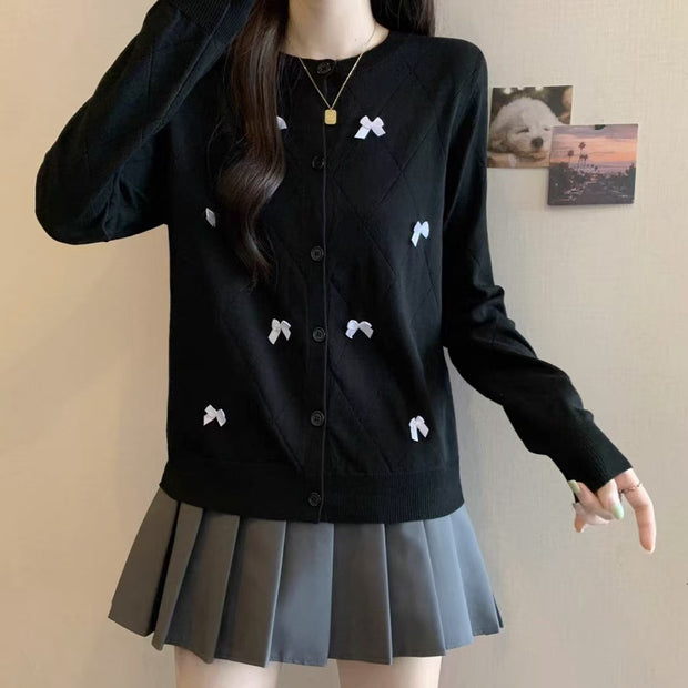 Damen Strickjacke mit dekorativen Schleifen WW