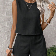 Damen luftiges Kurzoverall mit klassischem Rundhals und minimalistischen Design WW