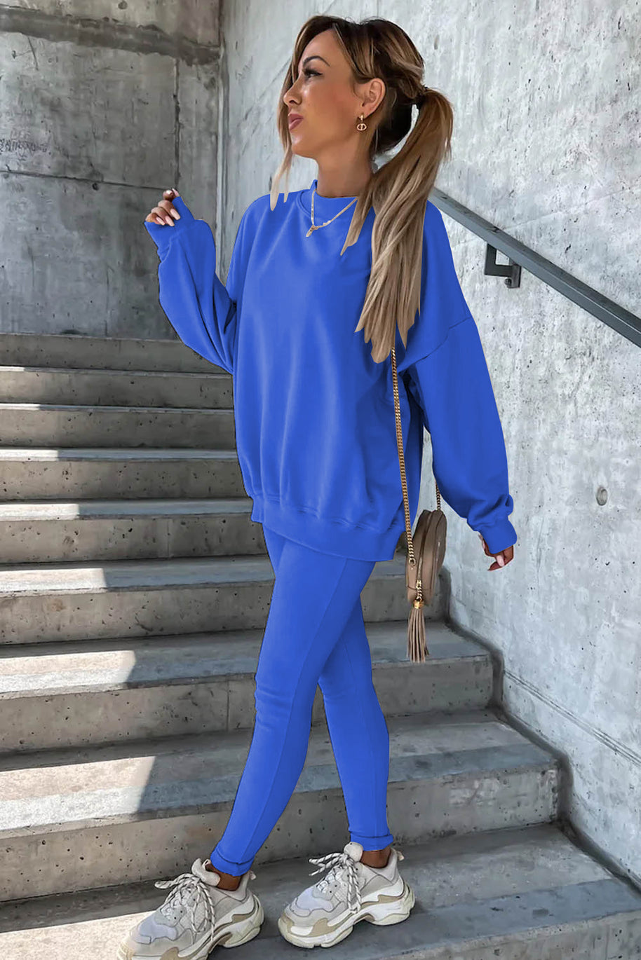 Damen Sportlicher Freizeitanzug mit oversized Sweatshirt und enganliegenden Leggings WW