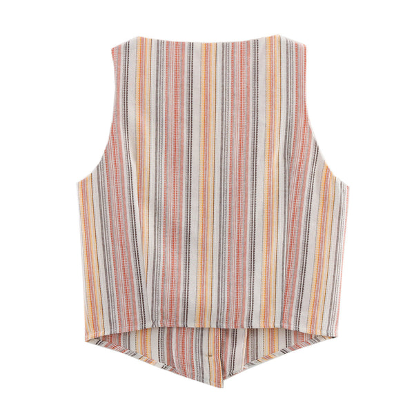 Damen ärmellose Bluse mit V-Ausschnitt und stilvollem Streifenmuster WW