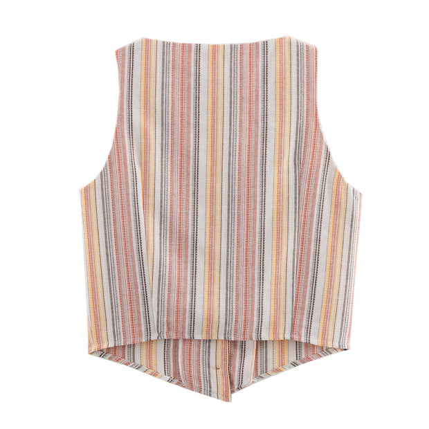 Damen ärmellose Bluse mit V-Ausschnitt und stilvollem Streifenmuster WW