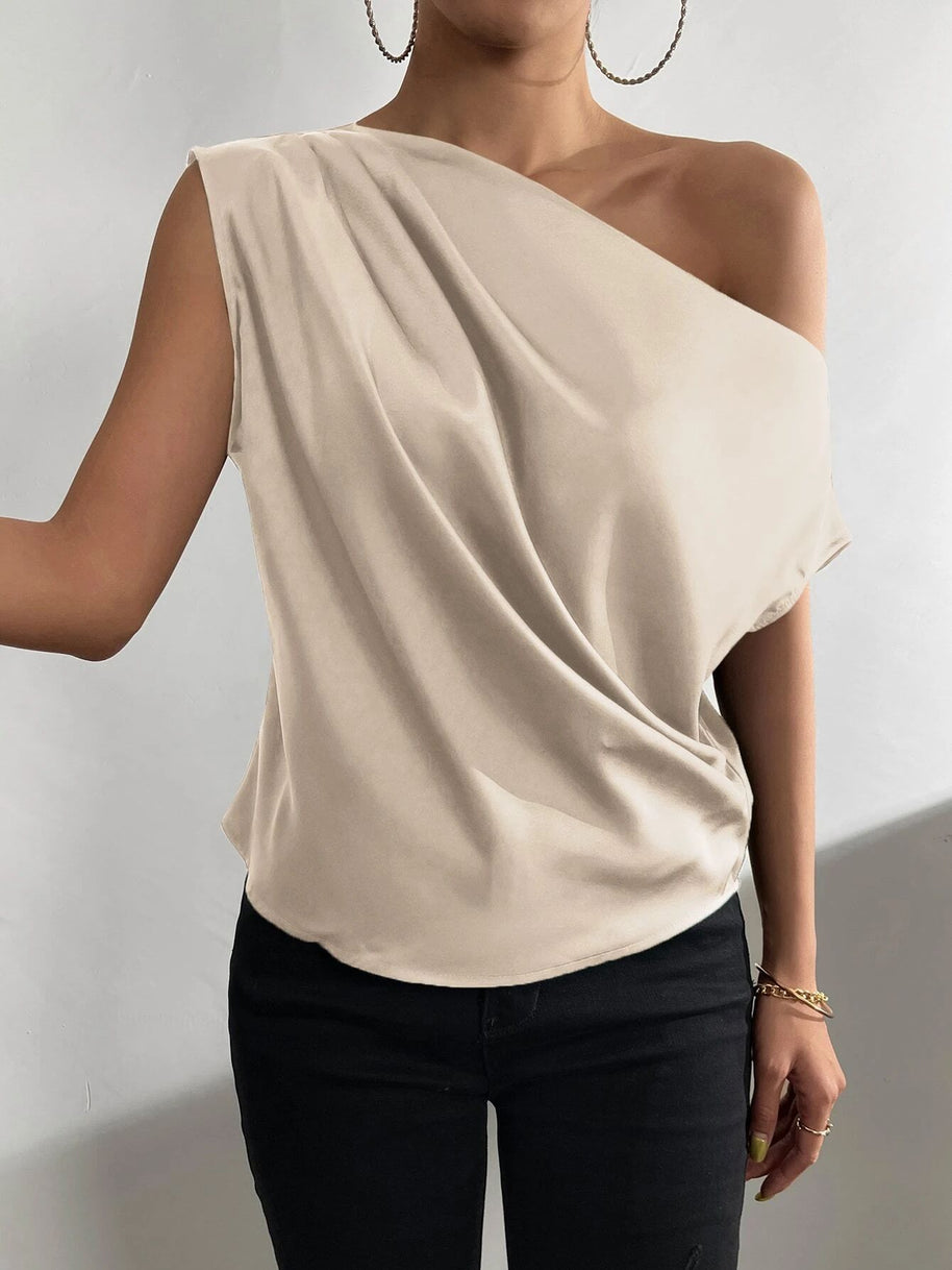 Damen asymmetrisches Top mit Drapierung und elegantem Schnitt WW
