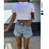 Damen Denim-Shorts mit klassischem Schnitt und feinen Nadelstreifen WW