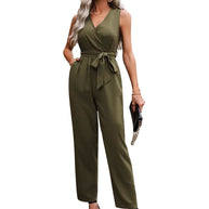 Damen eleganter Wickel-Jumpsuit mit Taillengürtel W&W