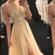 WW | V-Ausschnitt Gespaltenes Party Abendkleid