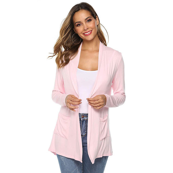 Damen lässiger Strickcardigan mit tiefem V-Ausschnitt und praktischen Taschen W&W Mode