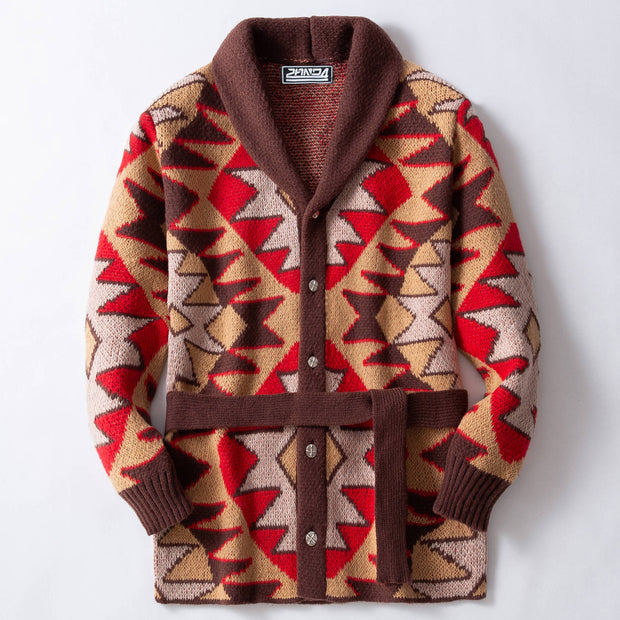 Damen Strickjacke mit geometrischem Muster und breitem Kragen WW