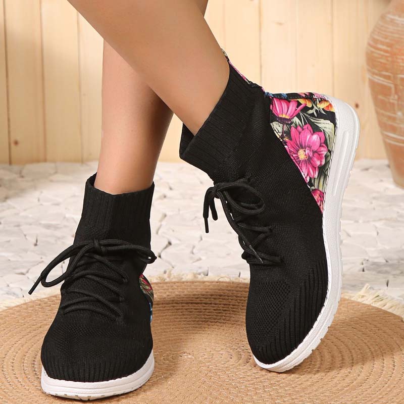 WW | Bequeme Halbhohe Sneakers Mit Blumendetail an Der Ferse Für Damen