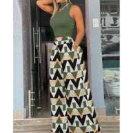 Damen Stilvolles Zweiteiliges Cropped Top und Breite Hosen Set WW