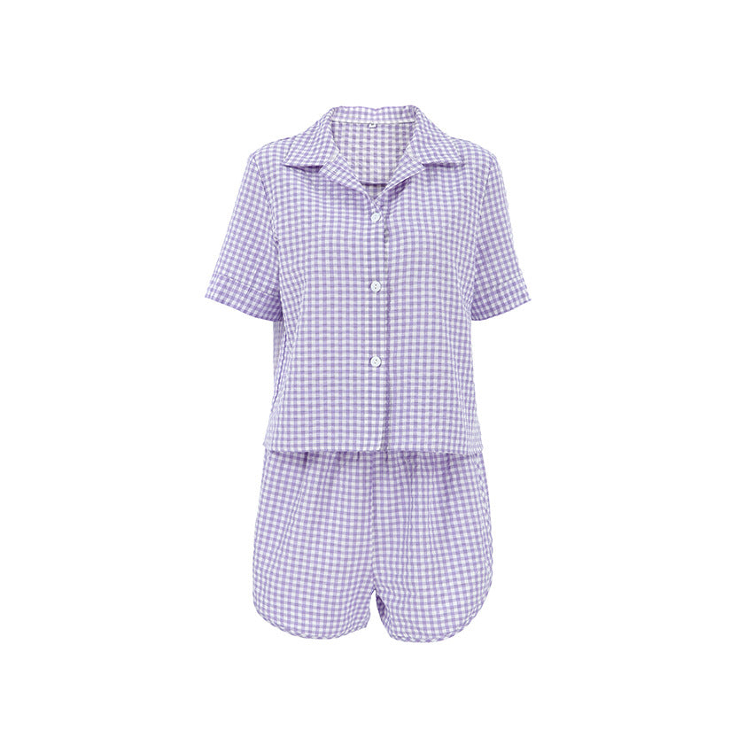 Damen Pyjama-Set mit kariertem Design und kurzen Ärmeln WW