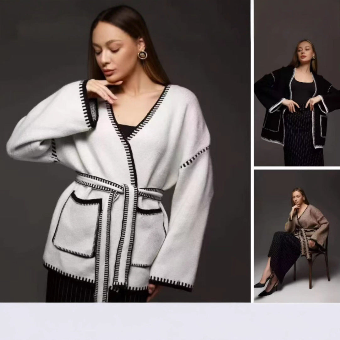 Damen Strickjacke mit großem Revers und praktischen Taschen WW
