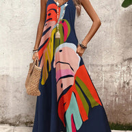 Damen Sommerliches Maxikleid mit buntem Blattdruck WW