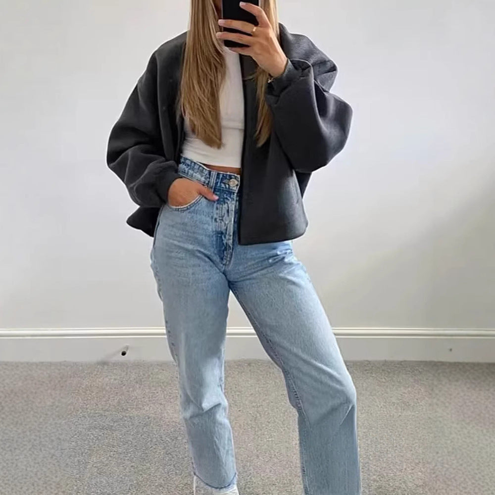 Damen sportliche Zip-Jacke mit weitem Schnitt WW