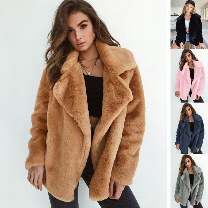 Damen elegante Fake-Fur Jacke mit weichem Kragen und lässigem Schnitt W&W Mode