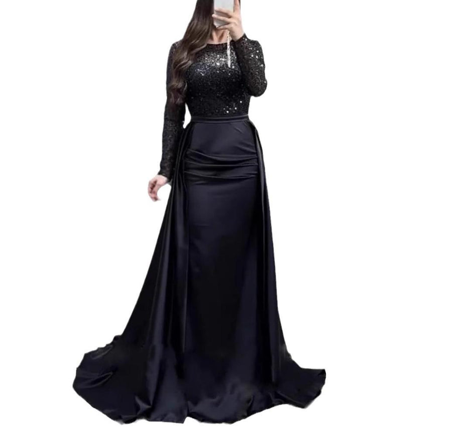 Damen Glamouröses Abendkleid mit funkelnden Perlen und fließendem Rock WW