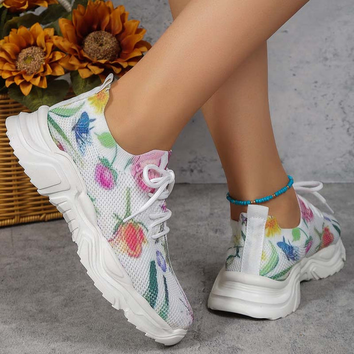 W&W Mode | Breite Sneaker Mit Blumenmuster Für Damen