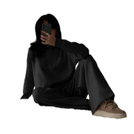 Damen Strick-Loungewear-Set mit hohem Kragen und weiten Hosen WW