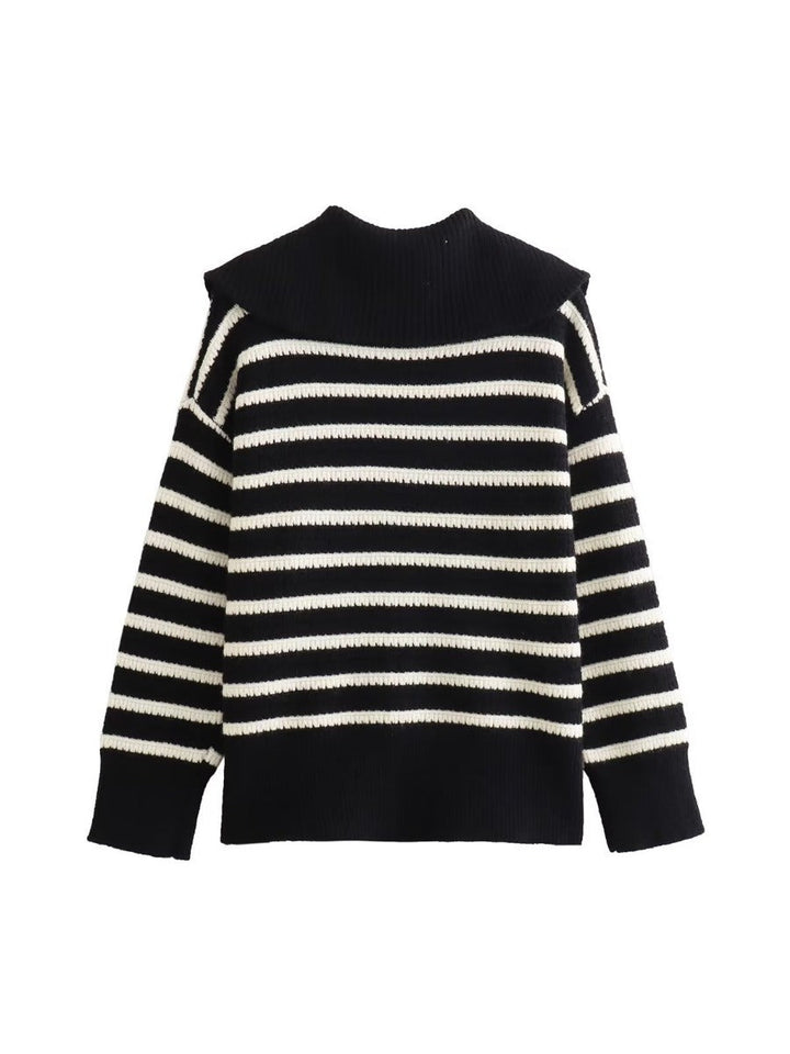 Damen gestreifte Strickjacke mit modernem Reißverschluss W&W Mode