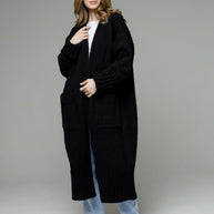 Damen bequemer langer Strickcardigan mit Taschen und breiten Ärmeln WW