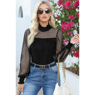 Damen Bodysuit mit transparenten Ärmeln und geripptem Design WW