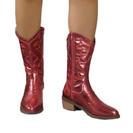 Damen Cowboystiefel mit raffiniertem Muster und stabilen Blockabsatz WW