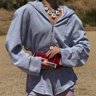 Damen Sportlicher Kapuzenjacke mit schmalem Bund und langen Ärmeln WW