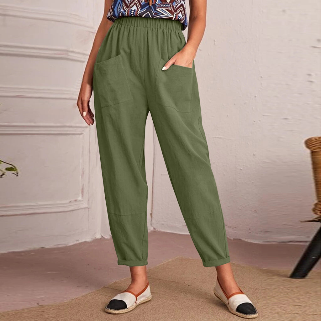 Damen Relaxed Fit Hose mit elastischem Bund und praktischen Taschen WW