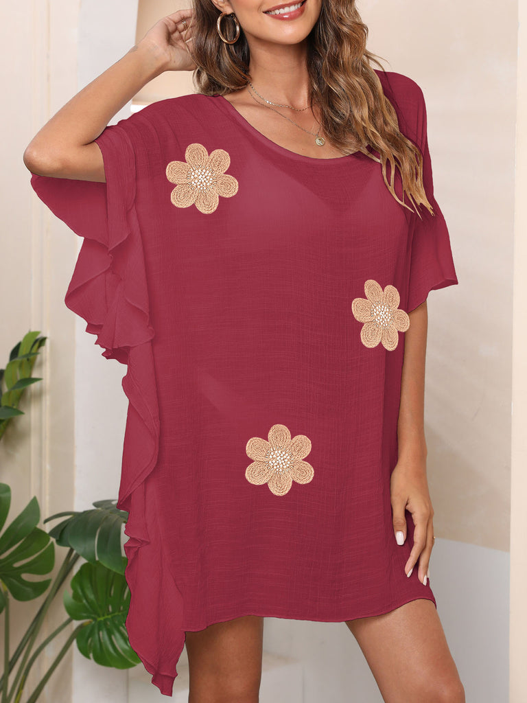 Damen Strandtunika mit kunstvollen Blumenstickereien WW