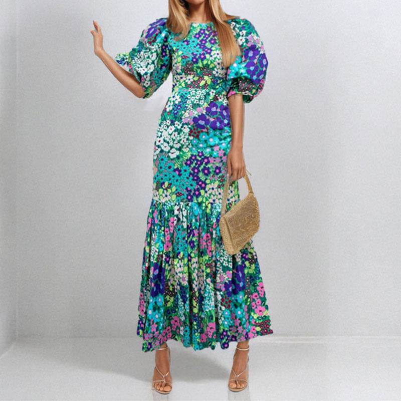 Damen Maxikleid mit voluminösen Ärmeln und eleganter Rüschendetail W&W Mode