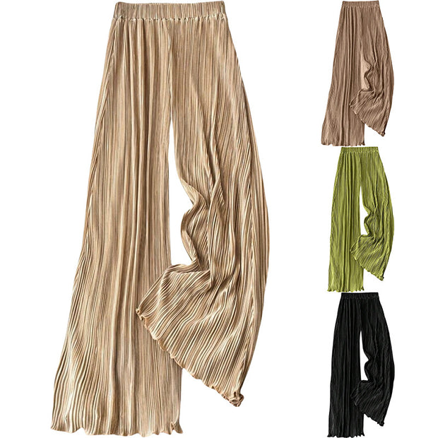 Damen plissierte Sommerhose mit hohem Bund und elastischem Taillenbund WW