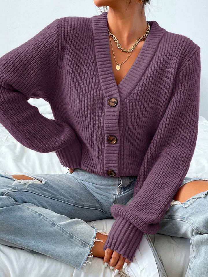 Damen bequeme Strickjacke mit schickem V-Ausschnitt WW
