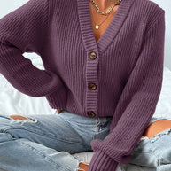 Damen bequeme Strickjacke mit schickem V-Ausschnitt WW