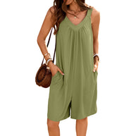 Damen ärmelloses Jumpsuit mit tiefem V-Ausschnitt und praktischen Taschen WW
