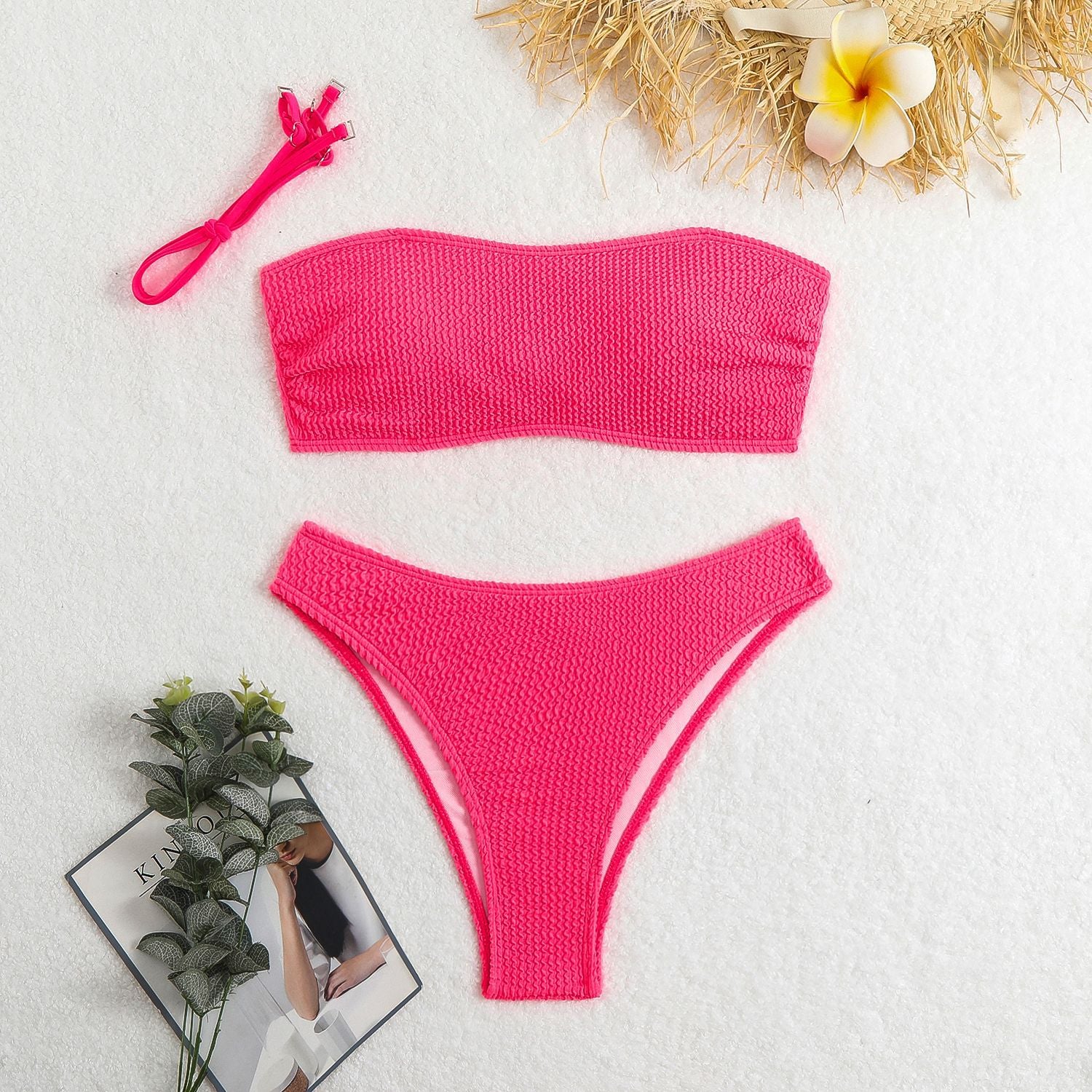 Damen Bandeau-Bikini-Set mit strukturiertem Material und regulierbaren Trägern WW