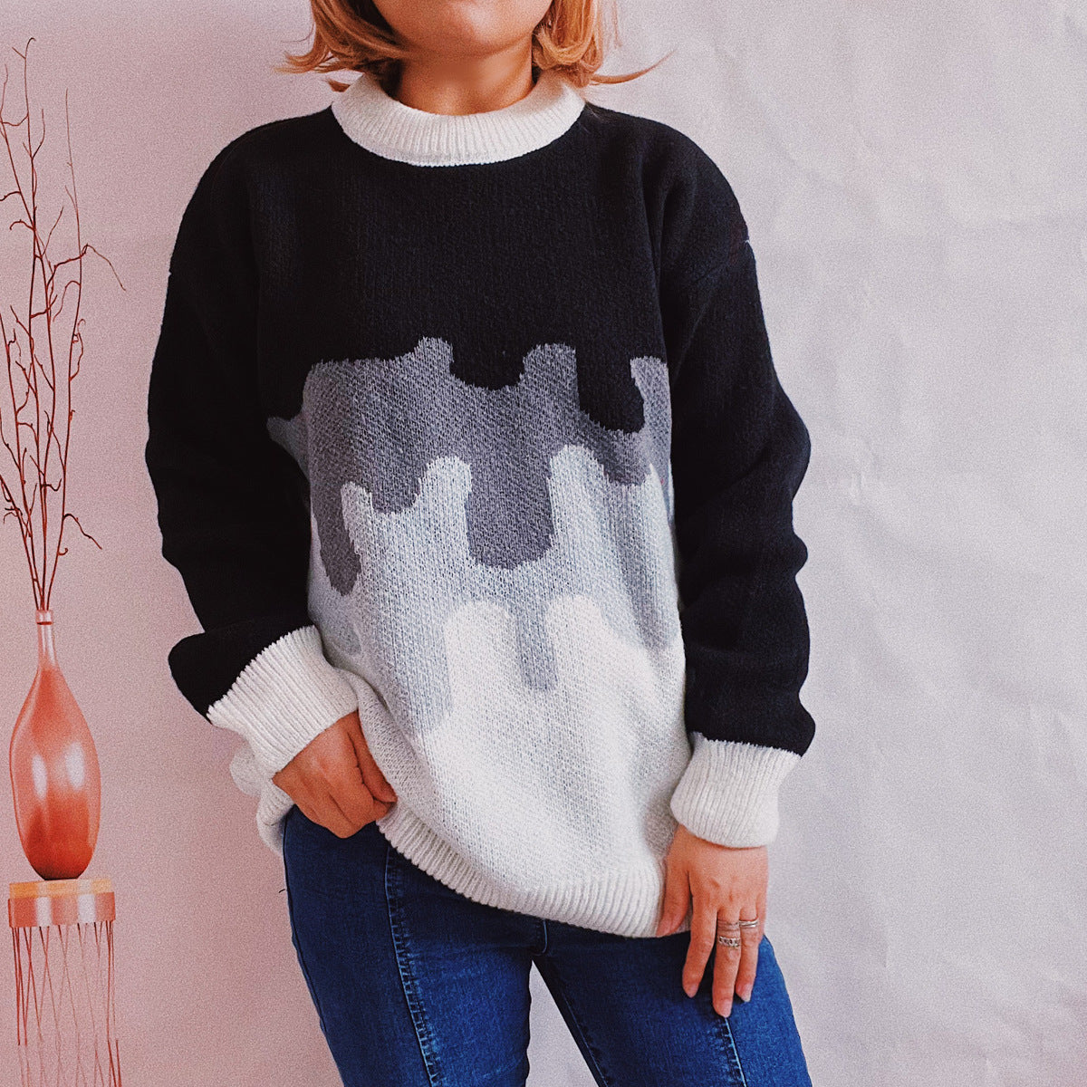 Damen Strickpullover mit modernem Farbverlauf und lässigem Schnitt WW