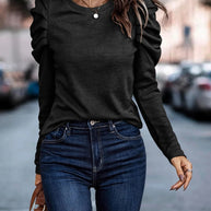 Damen entspannter Pullover mit modischen Rüschendetails und hochgelegten Ärmeln WW