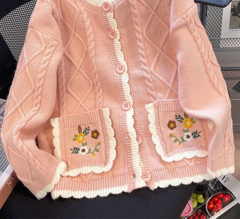 Damen Strickjacke mit Blumenmuster WW