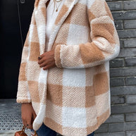 WW | Lamm Lockerer Kapuzen Plaid Strickjacke Jacke