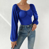 Damen Langarmbody mit Puffärmeln und schickem Ausschnitt WW