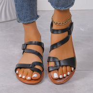 Damen Strappy Comfort Slide Sandalen mit verstellbaren Knöchelriemen WW