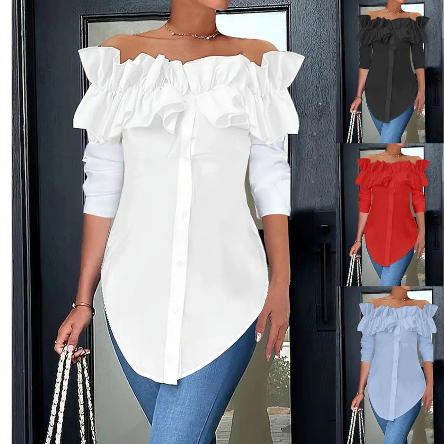 Damen Bluse mit schulterfreiem Design und voluminösen Rüschendetails WW