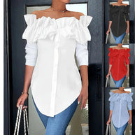 Damen Bluse mit schulterfreiem Design und voluminösen Rüschendetails WW